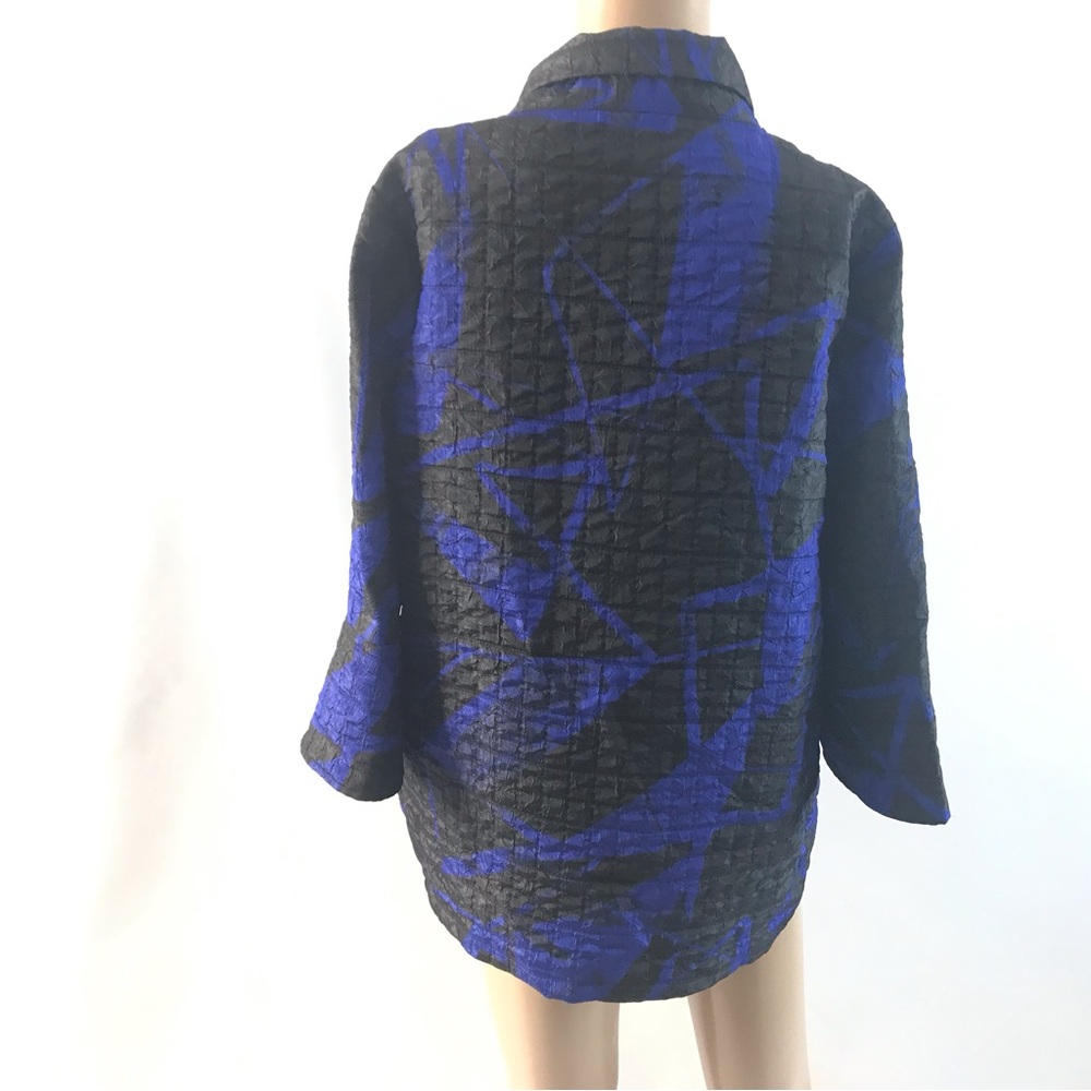 Joseph Ribkoff Black Roal Sapphire Jacket Women's Size 6 Zip Up Abstract Fall - Picture 2 of 4